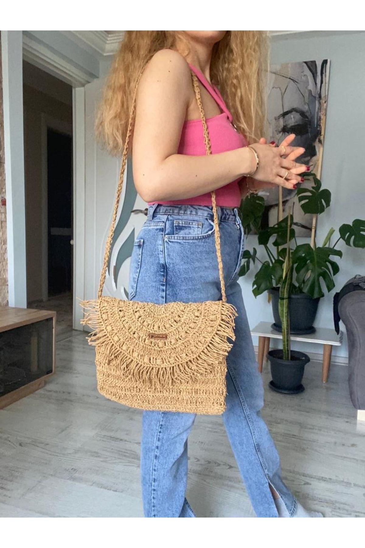 Goldenbea Straw Bag Raffia Knit Shoulder Bag Lined Model Trendyol