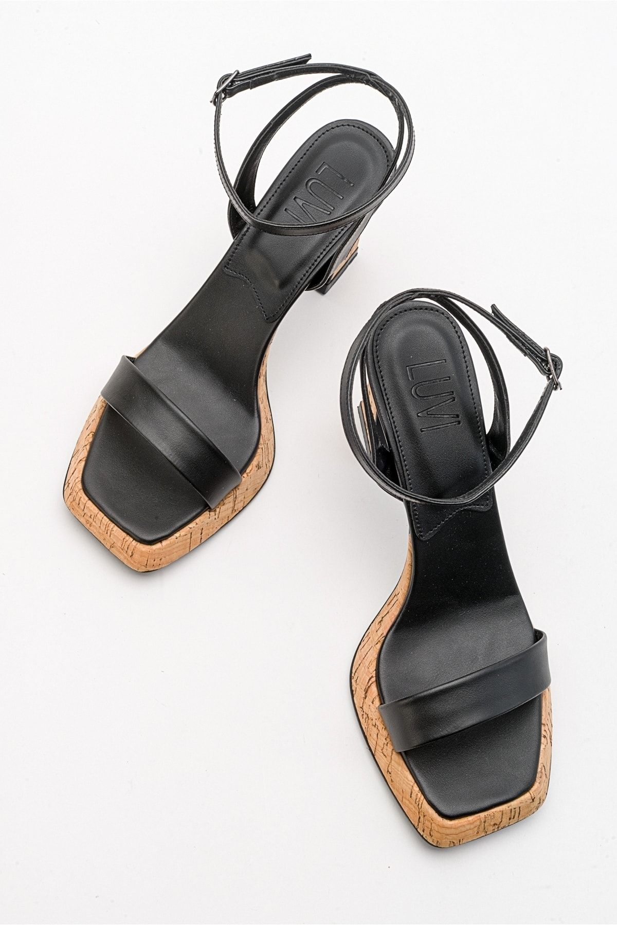 صندل سیاه زنانه کفش پاشنه پوست رینا luvishoes