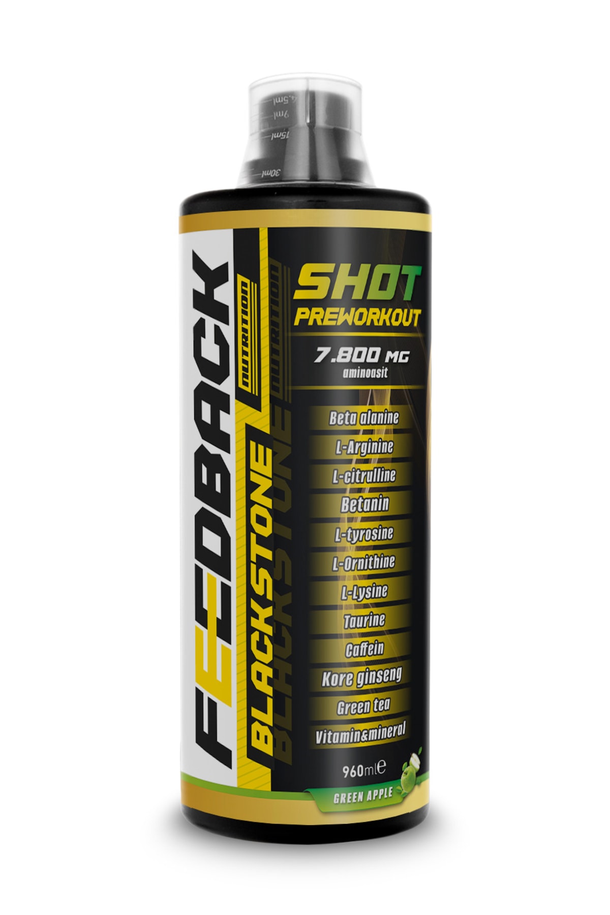 Feedback Nutrition Black Stone Pre-workout 960 Ml 32 Servis Yeşil Elma Aromalı