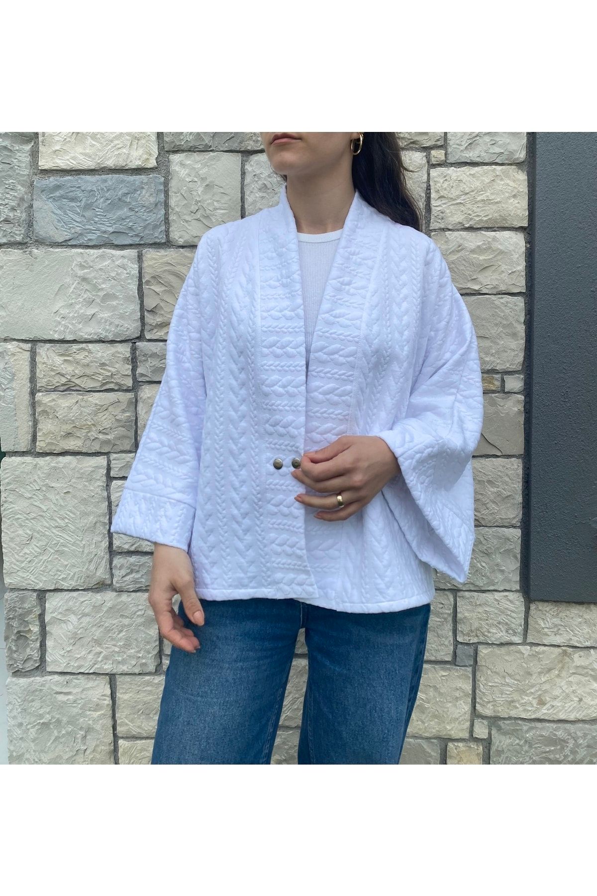 Blue and white kimono jacket clearance