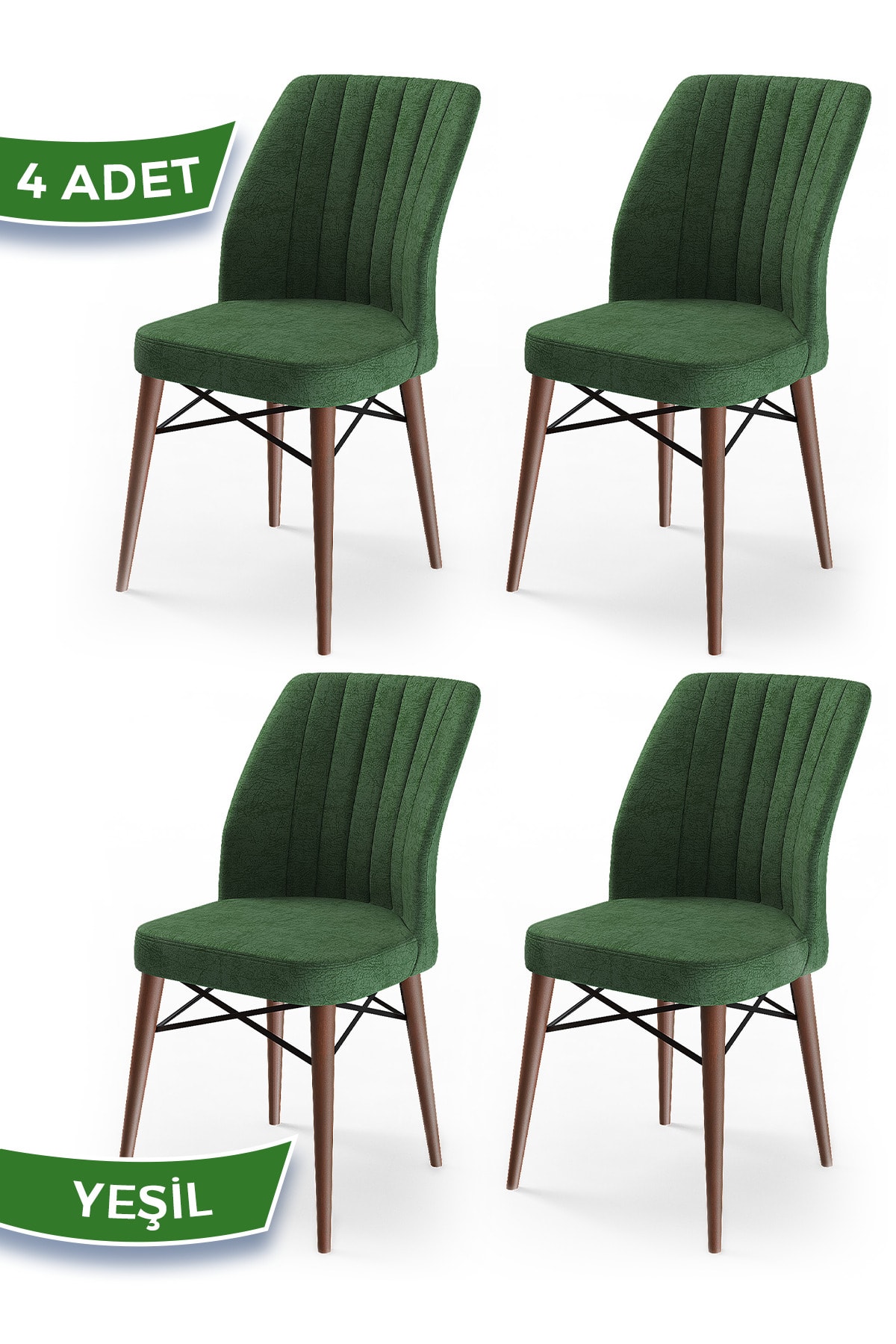 Canisa Flex Series 1st Class Chair with Hornbeam Legs, 4 Pieces , Khaki Green , Walnut Feet