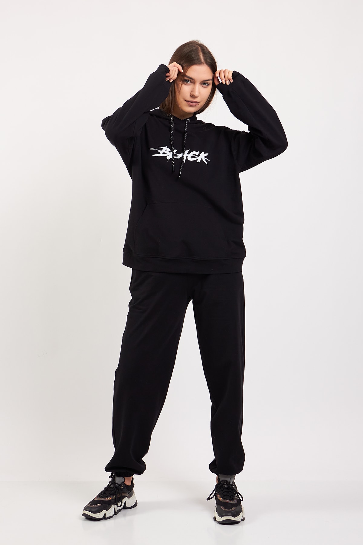 Siyah Oversize Alt Üst Eşofman Takımı