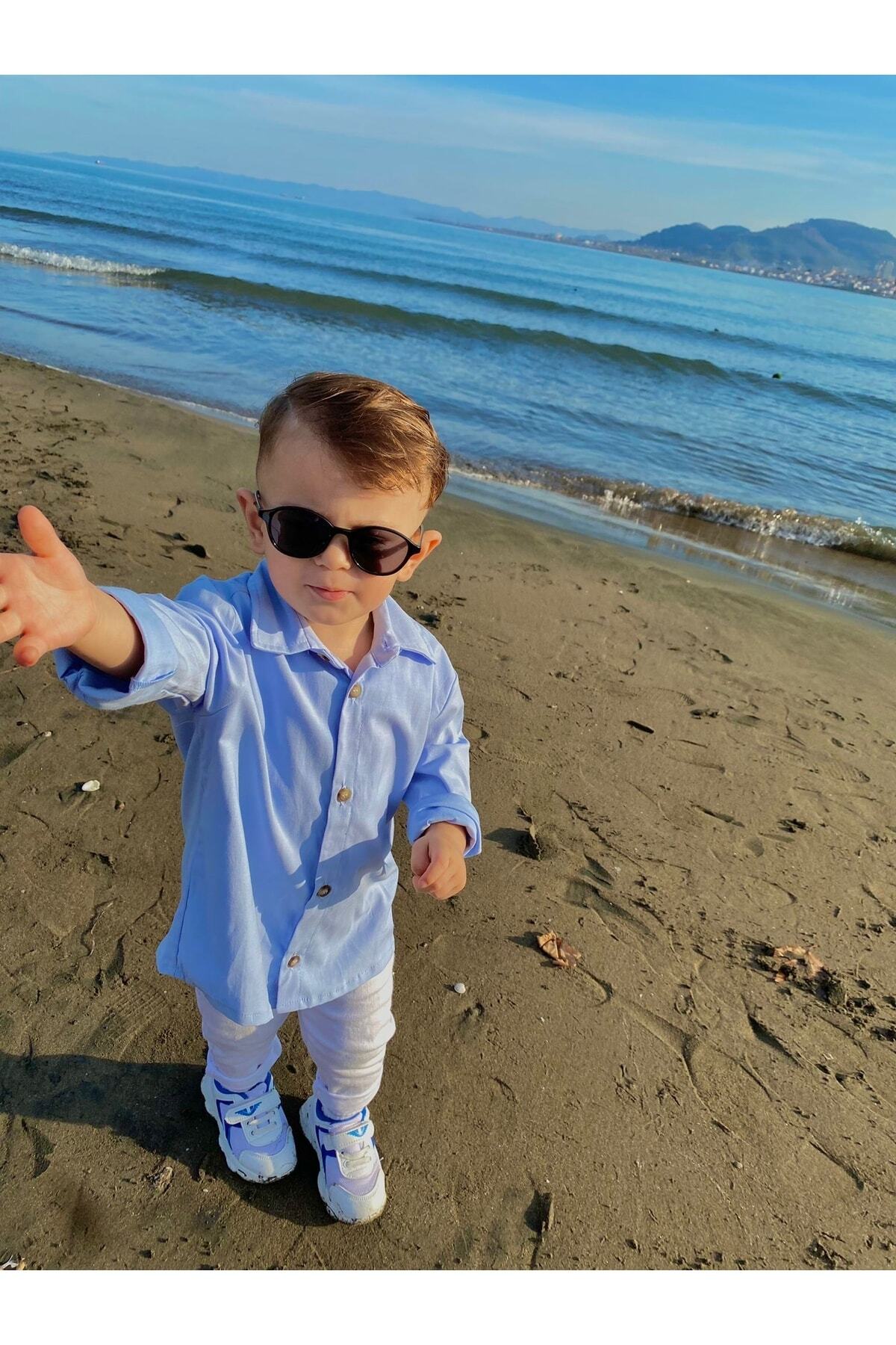 favorimkids Erkek Bebek Bebe Mavisi Keten Pamuklu Gömlek fotoğrafı 6 (önizleme)