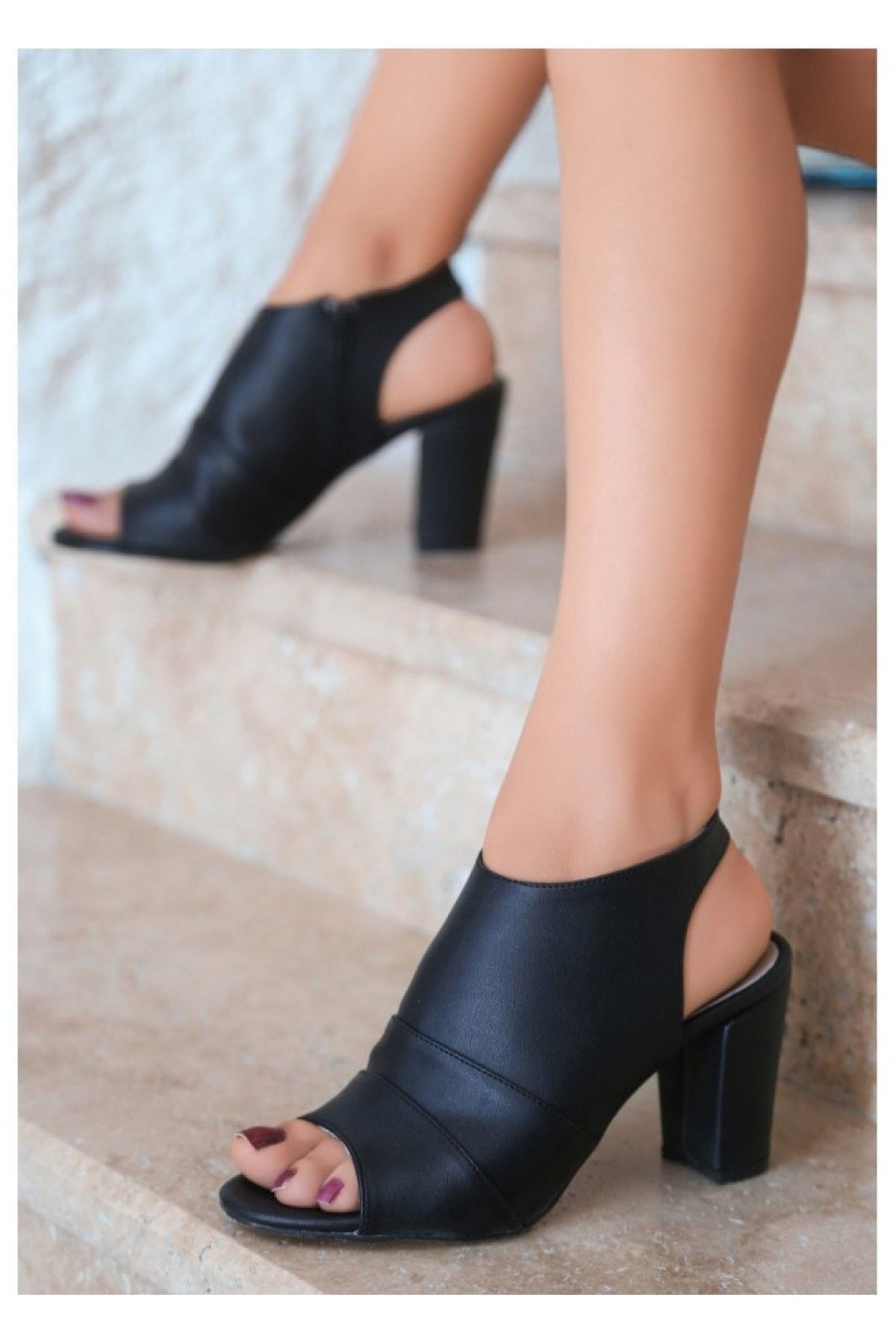 Black open discount back heels