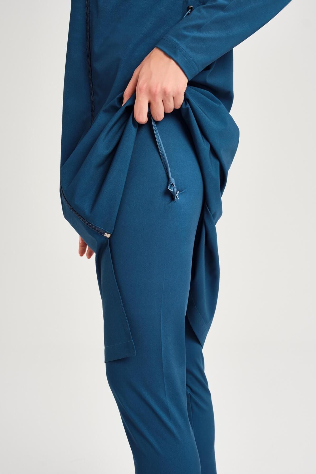 Haşema-Water Ribbed Stitching Detailed Petrol Blue Jelly 5 Piece Hijab Swimsuit Set 8