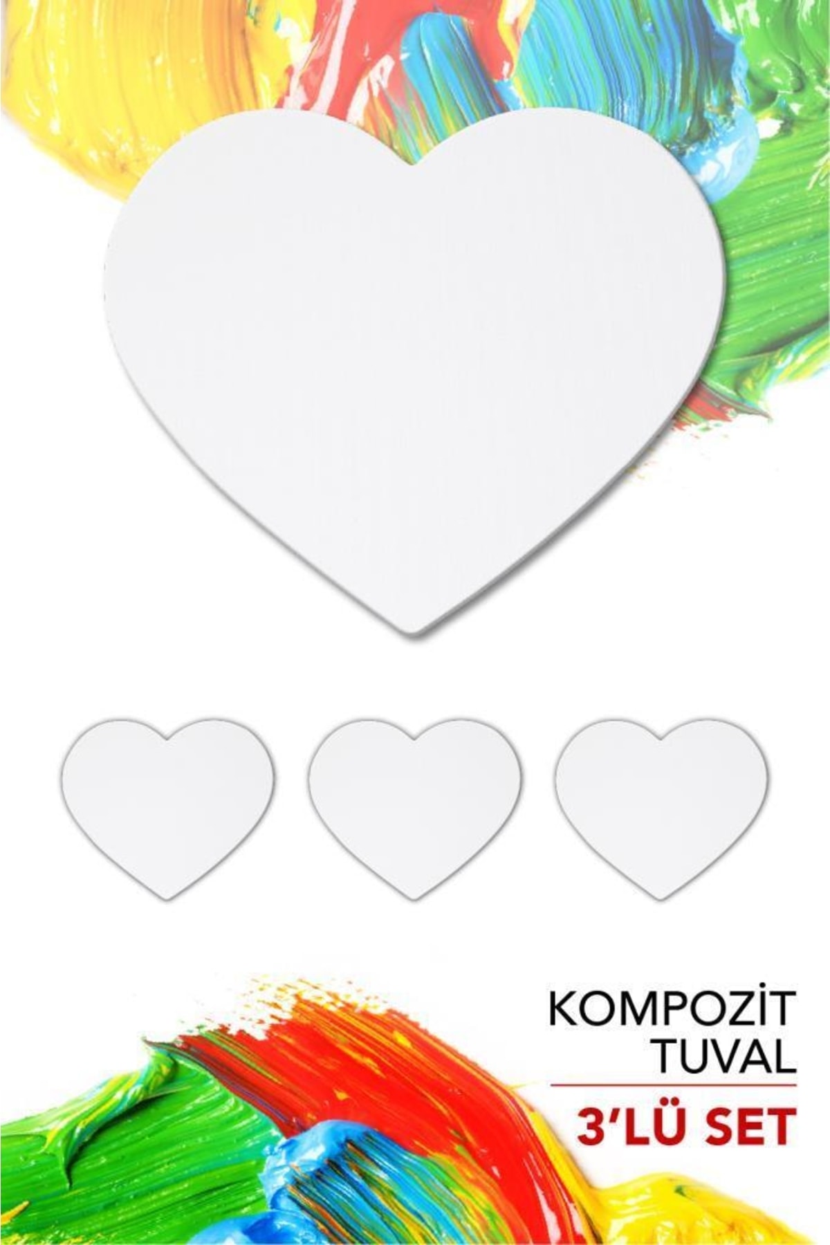 Artebella 20 Cm Kalp Pres Kompozit Tuval 3'lü Set