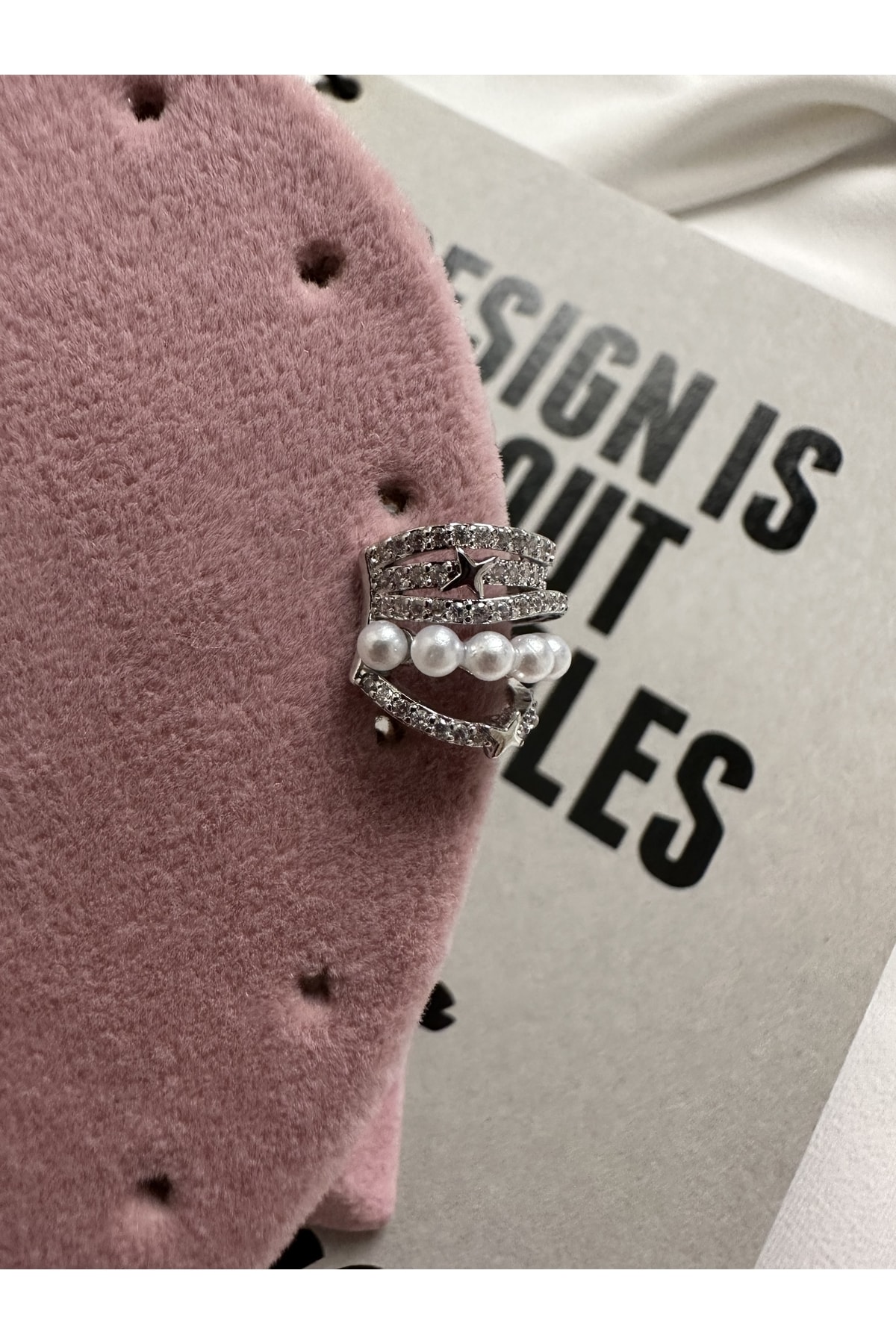 Gümüş Renk Incili Ve Kutup Yıldızı Model 5 Sıra Earcuff Kıkırdak Küpe 4