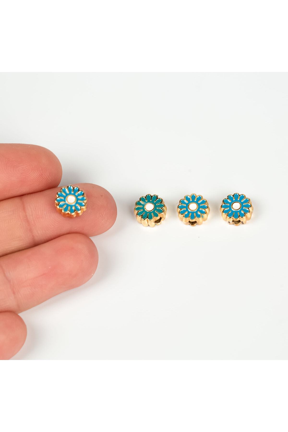 yfhobi 1 Adet- 8 Mm Ortadan Delik Turkuaz Renk Mineli Papatya Takı Aparatı, Altın Kaplama 1.kalite Kararmaz