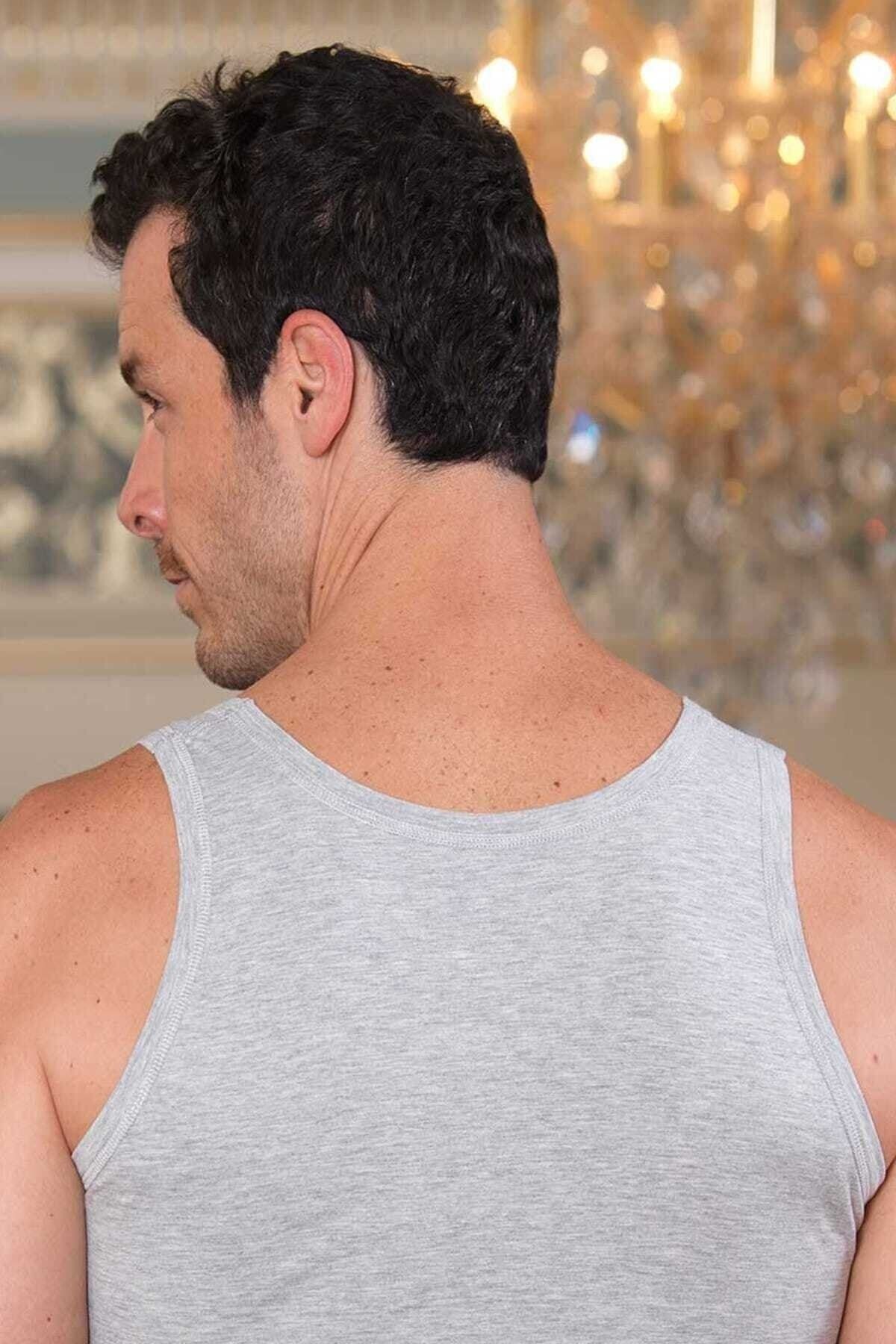 Şahinler Tricou Din Bumbac Pieptănat Cu Bretele Late Gri Pentru Bărbați - Pachet De 3 Me005 Masculin - XL