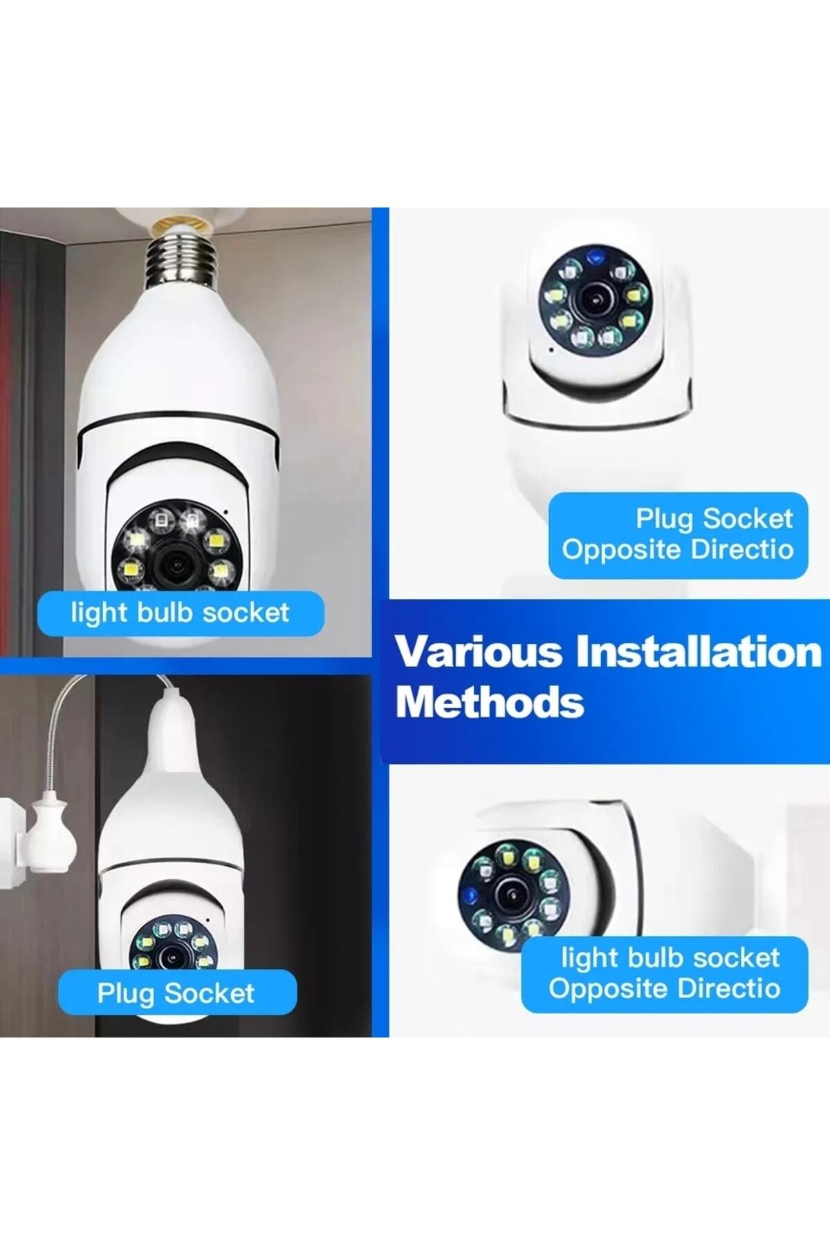 PİNK İTHALAT 360 Ptz Ip Kamera Gece Görüş Kablosuz Bebek Güvenlik Akıllı Ampul Wifi Kamera E27 Duy Tip fotoğrafı 2 (önizleme)