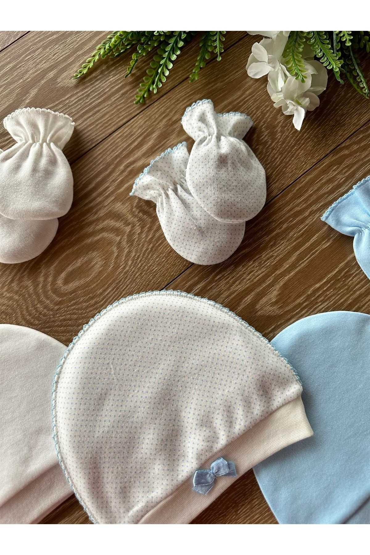Renkli Puset Organic Set of 6 Newborn Baby Gloves and Hats Benek