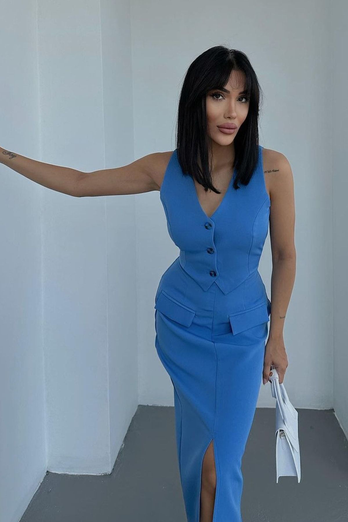 Ortaya Çık-Rochie de design cu închidere vestă albastră 4