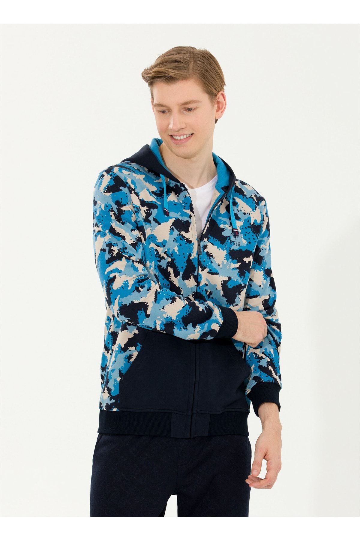 ژاکت کش باف پشمی مردانه آبی ناوی آگلا U.S. Polo Assn.