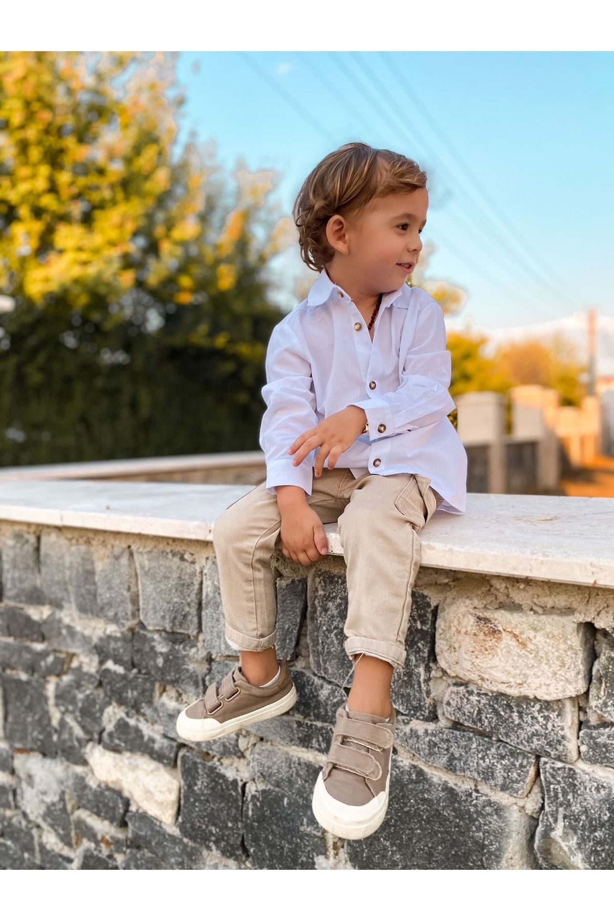 favorimkids Baby Boy White Linen Cotton Shirt