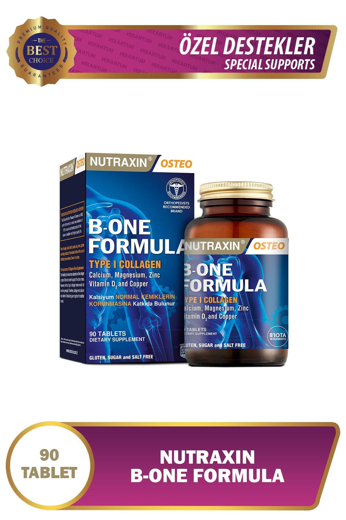 Nutraxin B-One Formula - Özel Destek 90 Tablet Kalsiyum Kolajen Tip1 Magnezyum Bakır