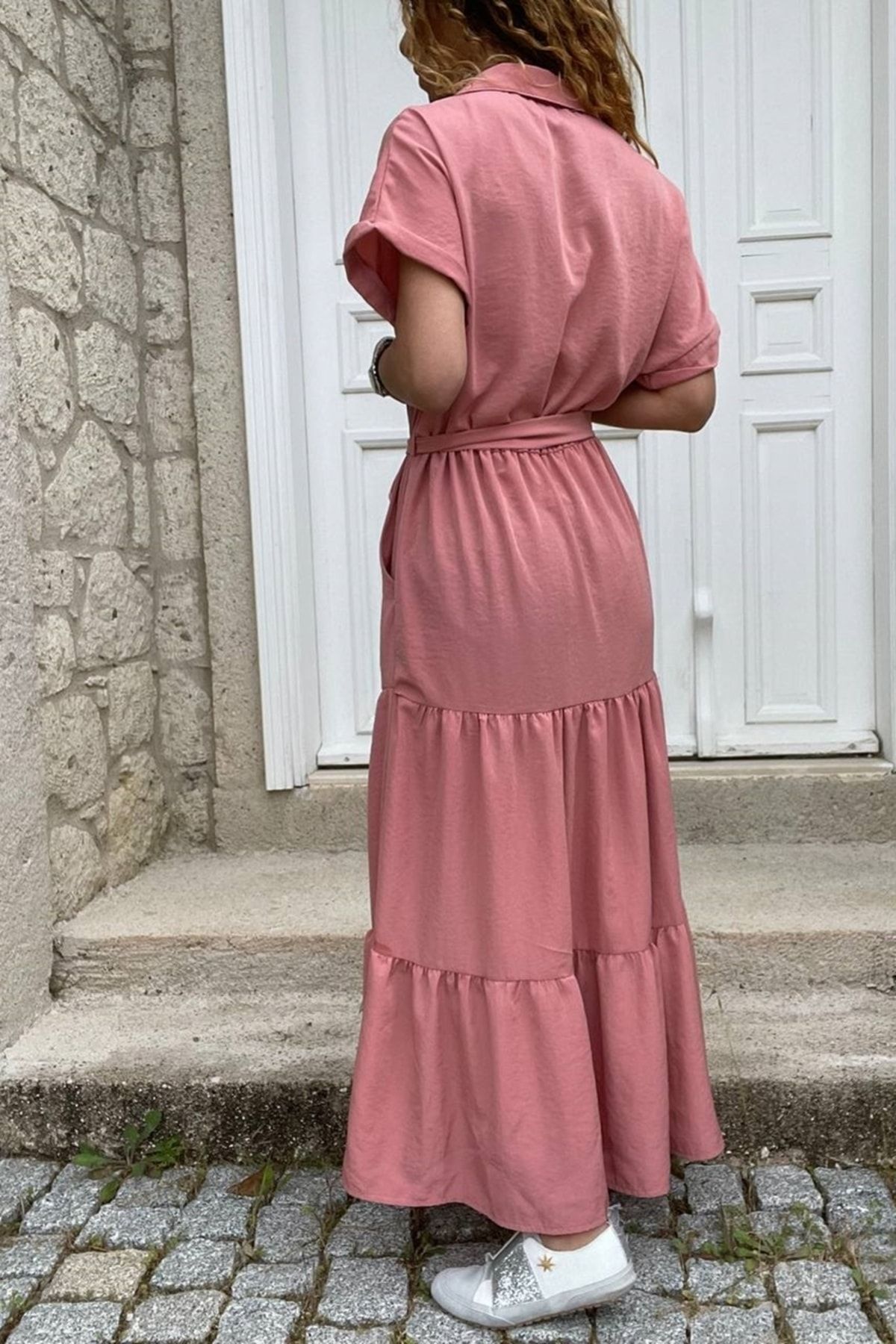G ne k z Women s Dusty Rose Half Patchwork Skirt Pleated Self