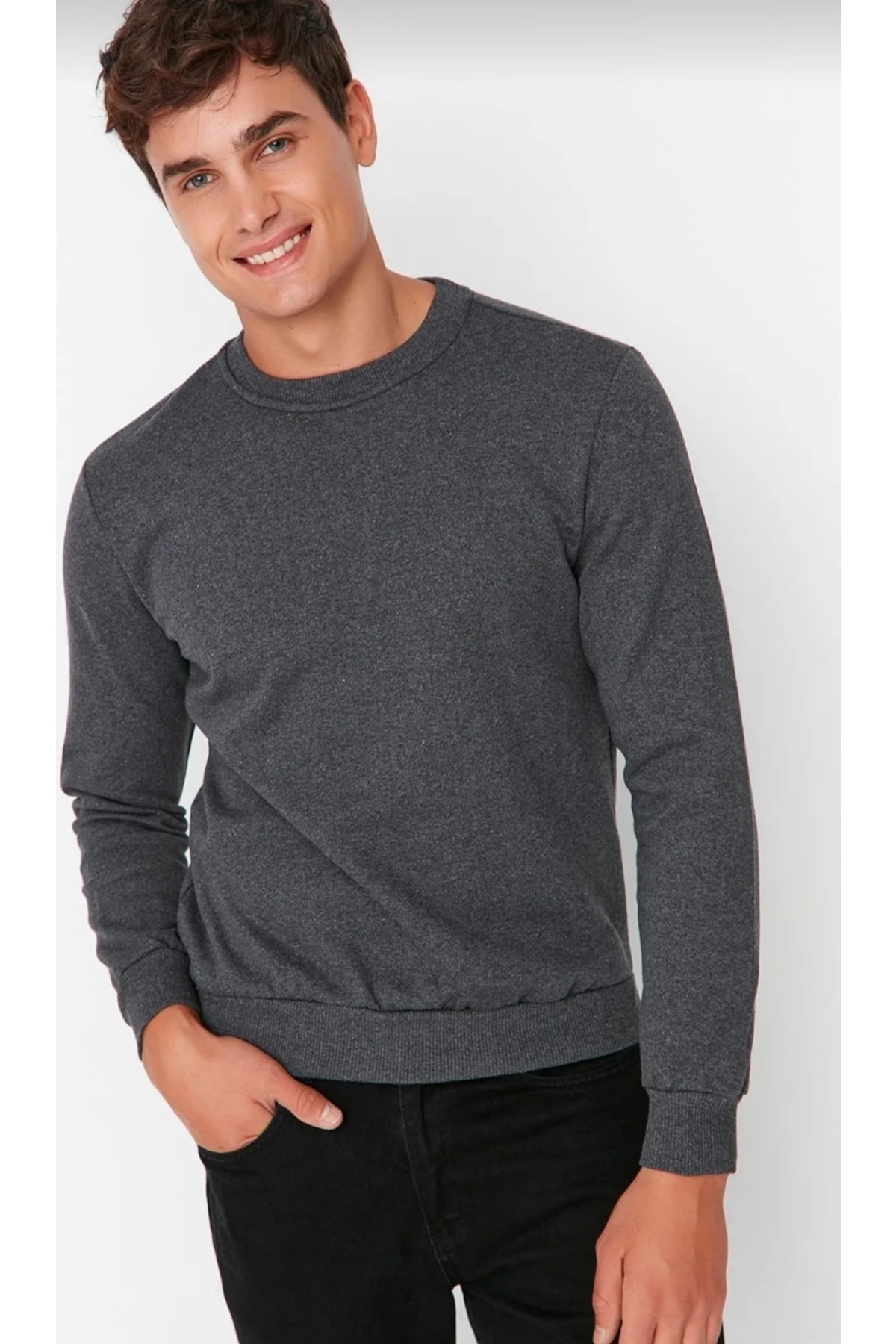 Sweatshirt Antrasit Düz Bisiklet Yaka — خاکستری P525451