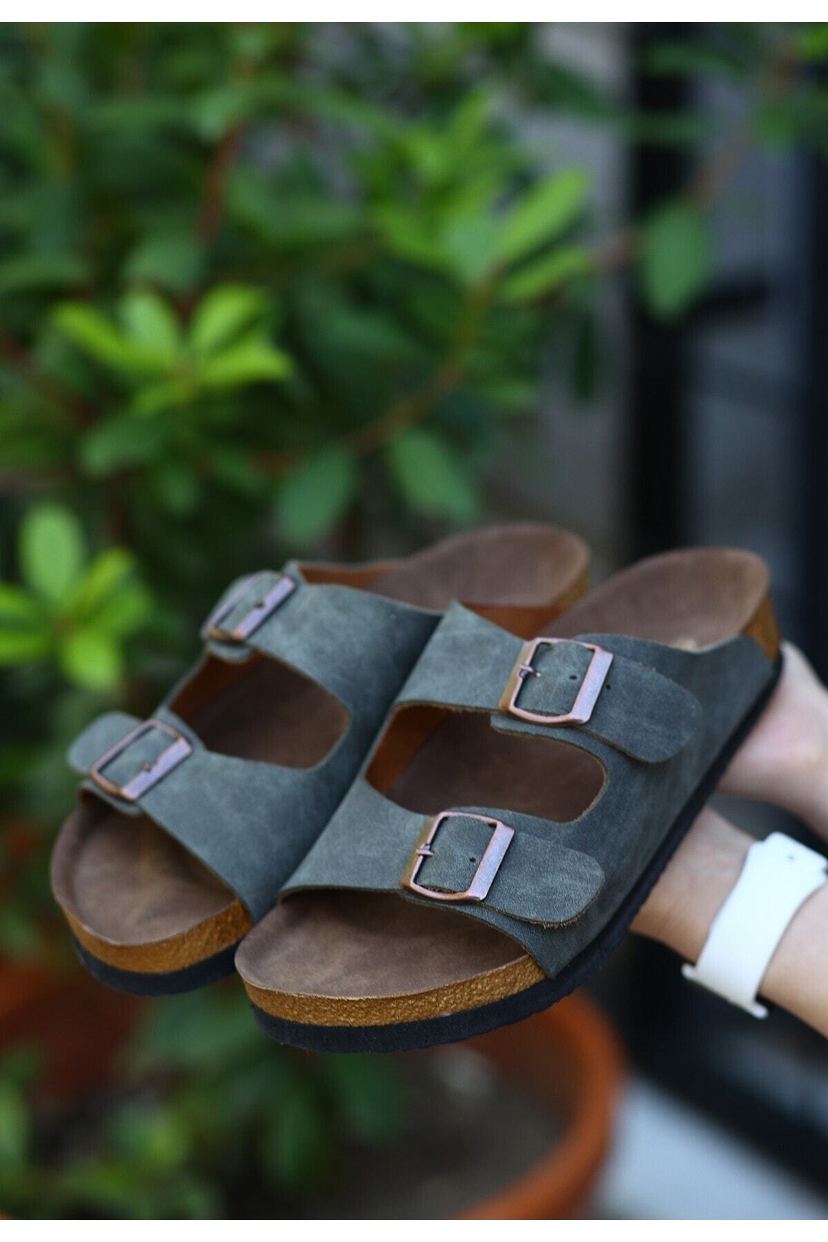 Rıno Haki Yeşil Nubuk Kadın Terlik