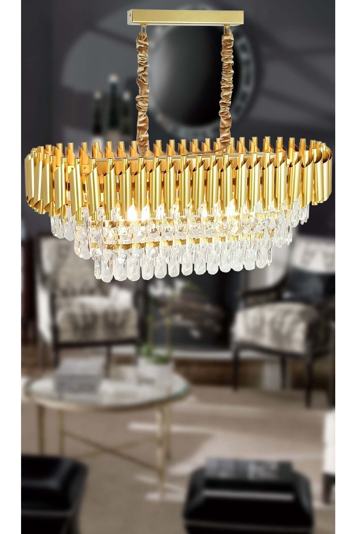 MATMAZEL AKSESUAR-ثريا فاخرة من حجر الكريستال روزا فاراكلي جولد 75x35 - غرفة النوم - غرفة المعيشة - المطبخ - الصالة 4