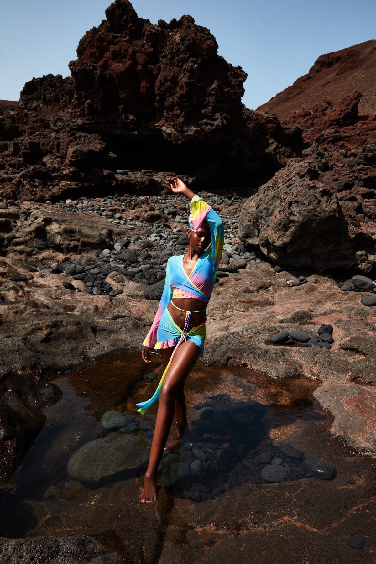 Trendyolmilla  Degrade Örme Bağlama Detaylı Plaj Bluz-Etek Takım TBESS23AU00034