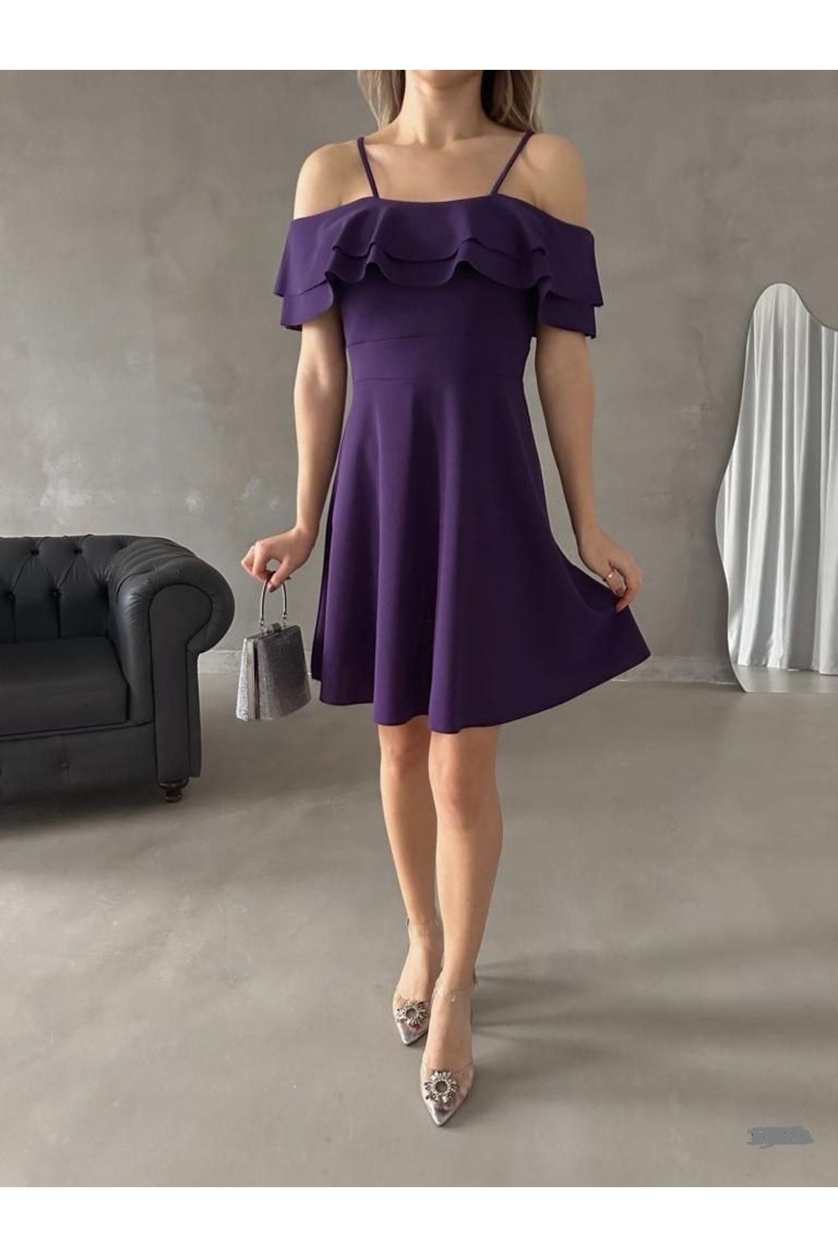 Dark purple off top the shoulder dress