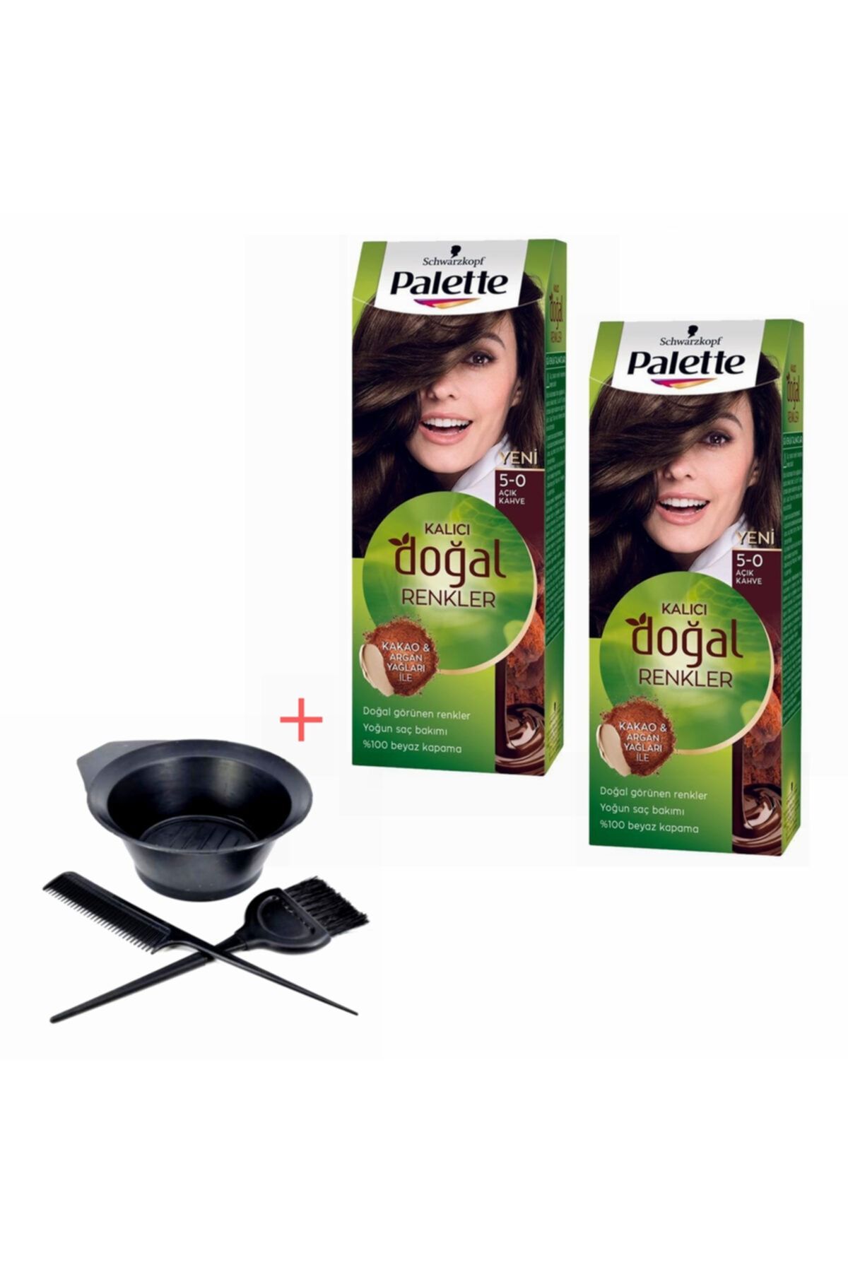 رنگ مو چند مردانه و زنانه رنگهای طبیعی دائمی 5 0 قهوه سبک x 2pcs + ست نقاشی Palette