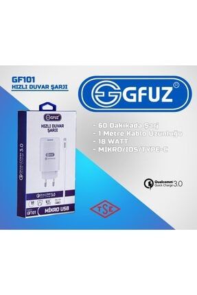 Gfuz Hızlı Duvar Şarj Aleti 3 Amper 18 Watt Type-c Girişli Uyumlu Samsung Huawei Şarz Beyaz BLPLGFUZ3ATYPECSARJ