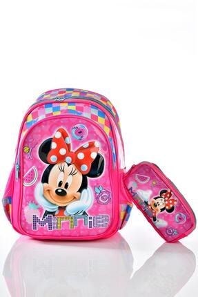 Kız Çocuk Pembe Minnie Mouse Okul Sırt Çantası ve Kalemlikli Set momsmınnıe73165set