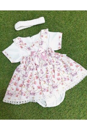 Fiyonklu Alttan Çıtçıtlı Yazlık Kız Taçlı Bebe Elbise 541258562025
