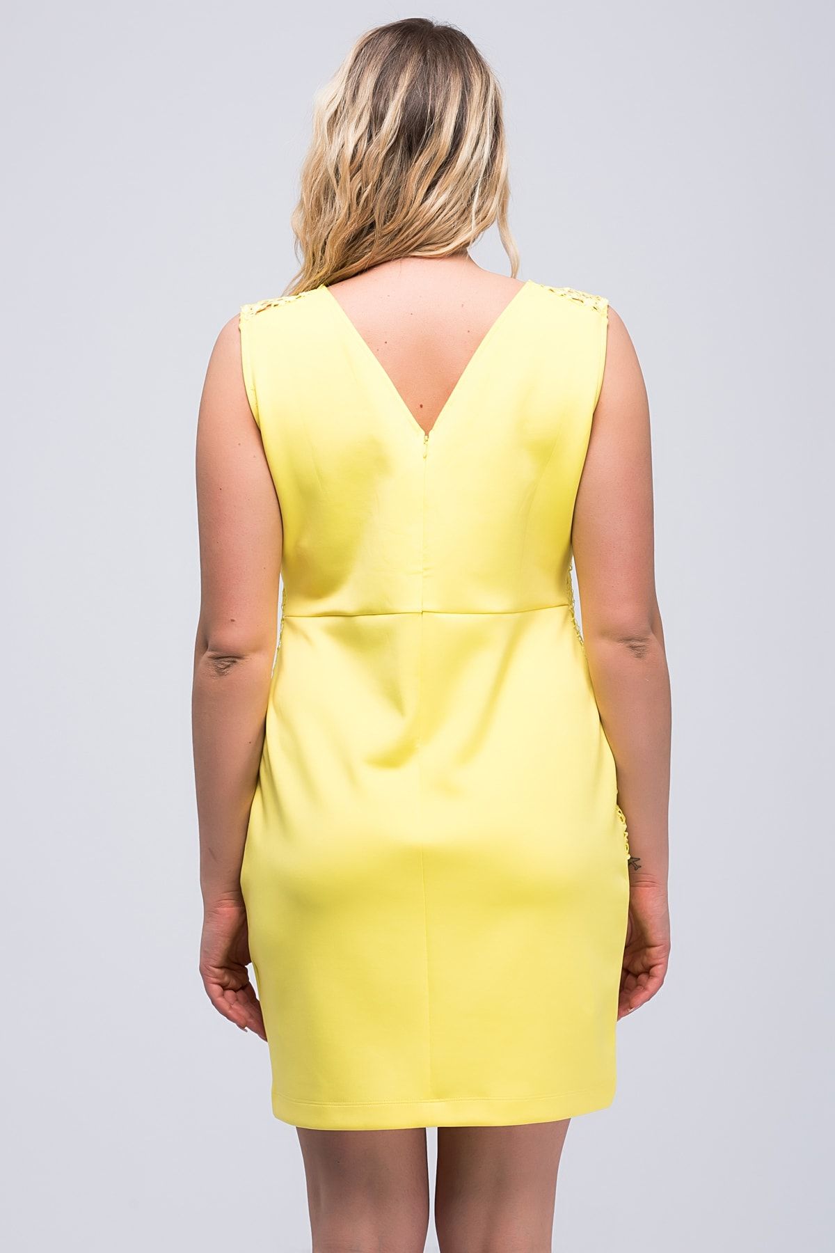 Şans Große Größen in Kleid Gelb A-Linie FV6688