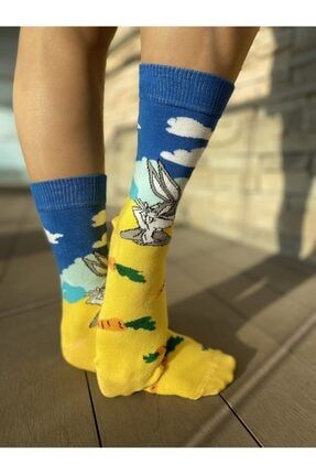 Socks Sarı Gri Çizgifilm Karakterli Bugs Bunny Çorap 3333