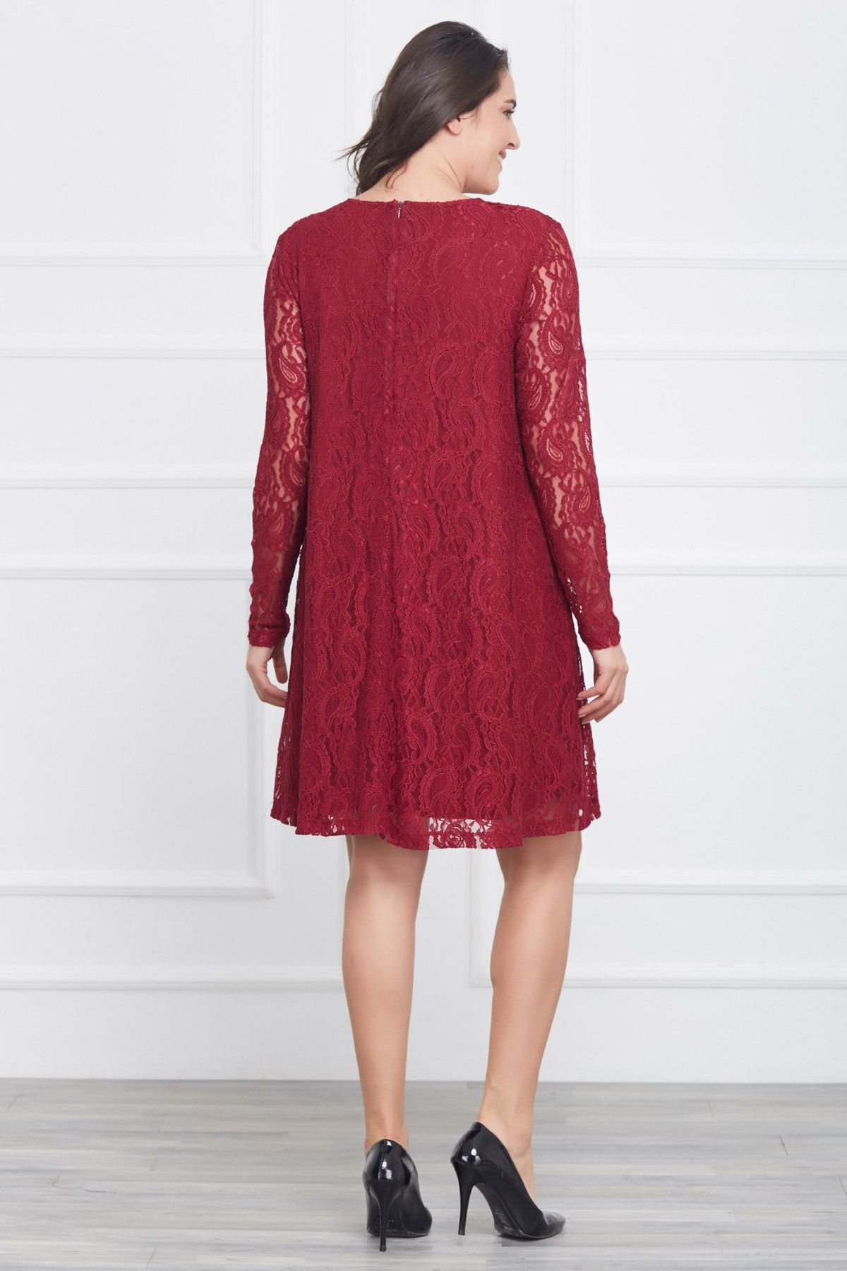 Laranor-Women's Burgundy Lace Dress 17LB9040 2
