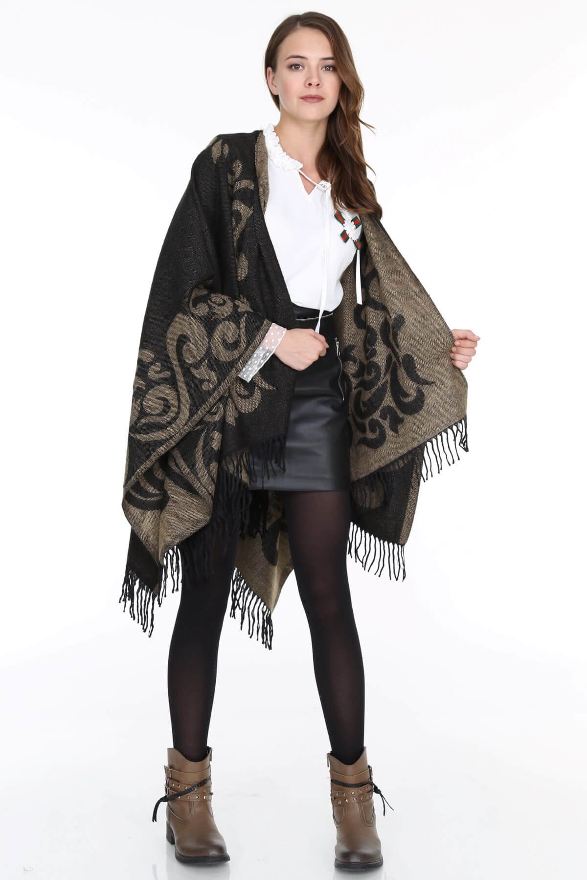 Patiska-Women's Mink Selma Patterned Poncho 1163357 5