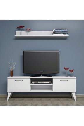 C1340 TV Ünitesi Duvar Raflı Tv Sehpası Beyaz