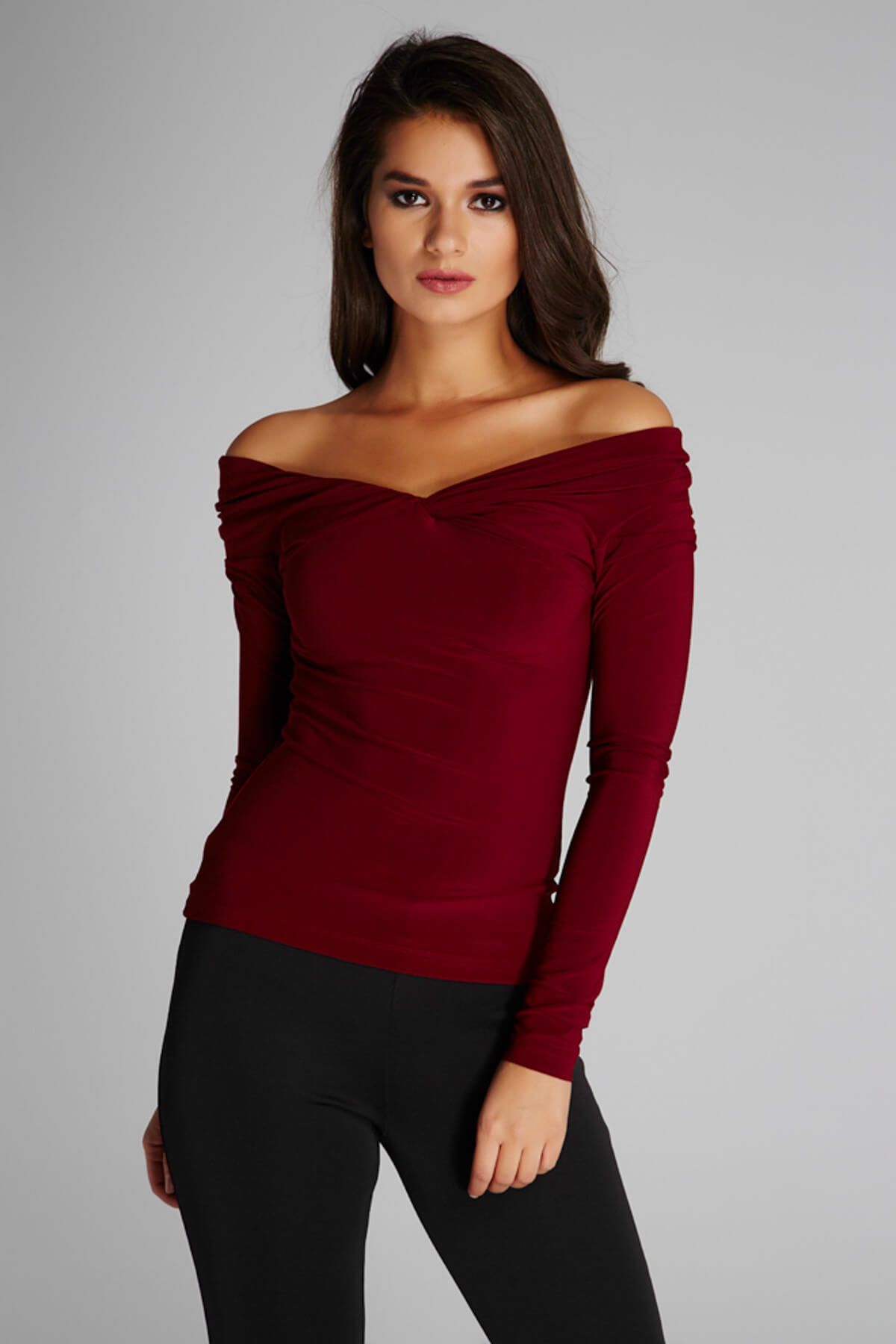 Laranor-Bluză de damă bordeaux cu guler și umeri 15L4564 1
