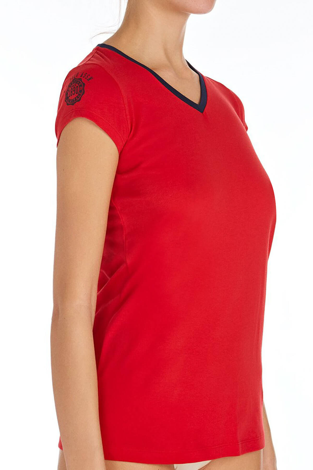 Kadın Kırmızı V Yaka T-shirt US.01.66053