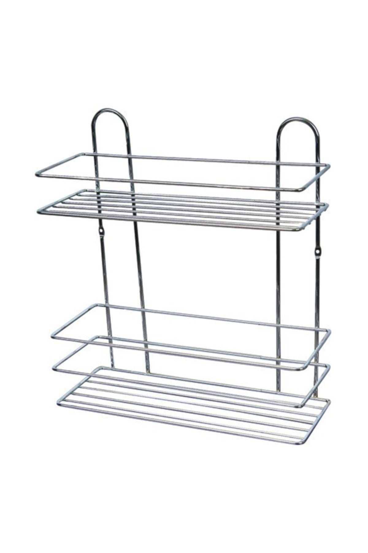 Alper Banyo Suport Pentru Șampon Plat Cromat Cu 2 Niveluri | Raft De Baie Din Inox | Opțiune De Montare Cu Șurub Și Adeziv - One Size