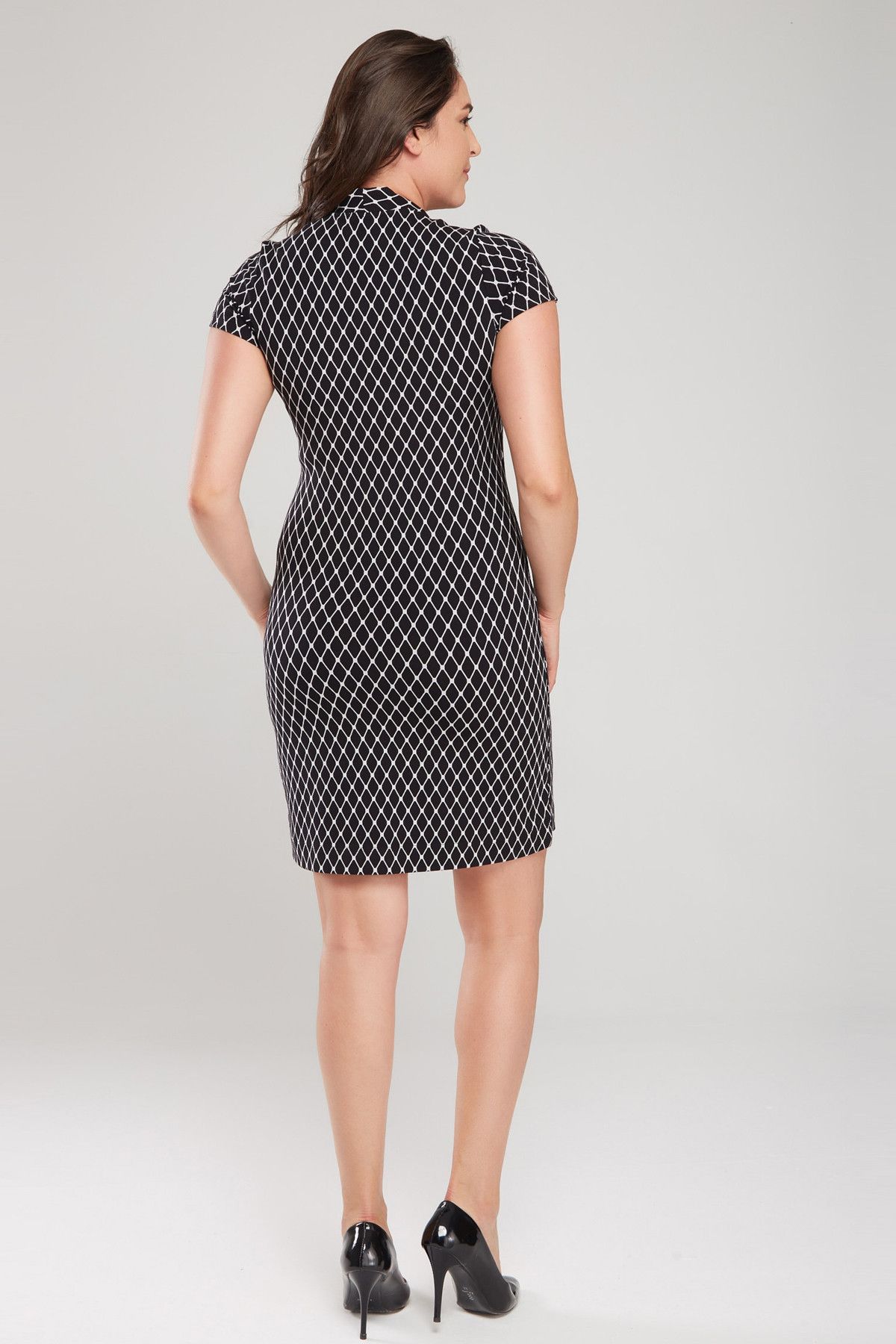 Laranor-Women's Black Patterned Moon Sleeve Detailed Dress 17LB9112 3