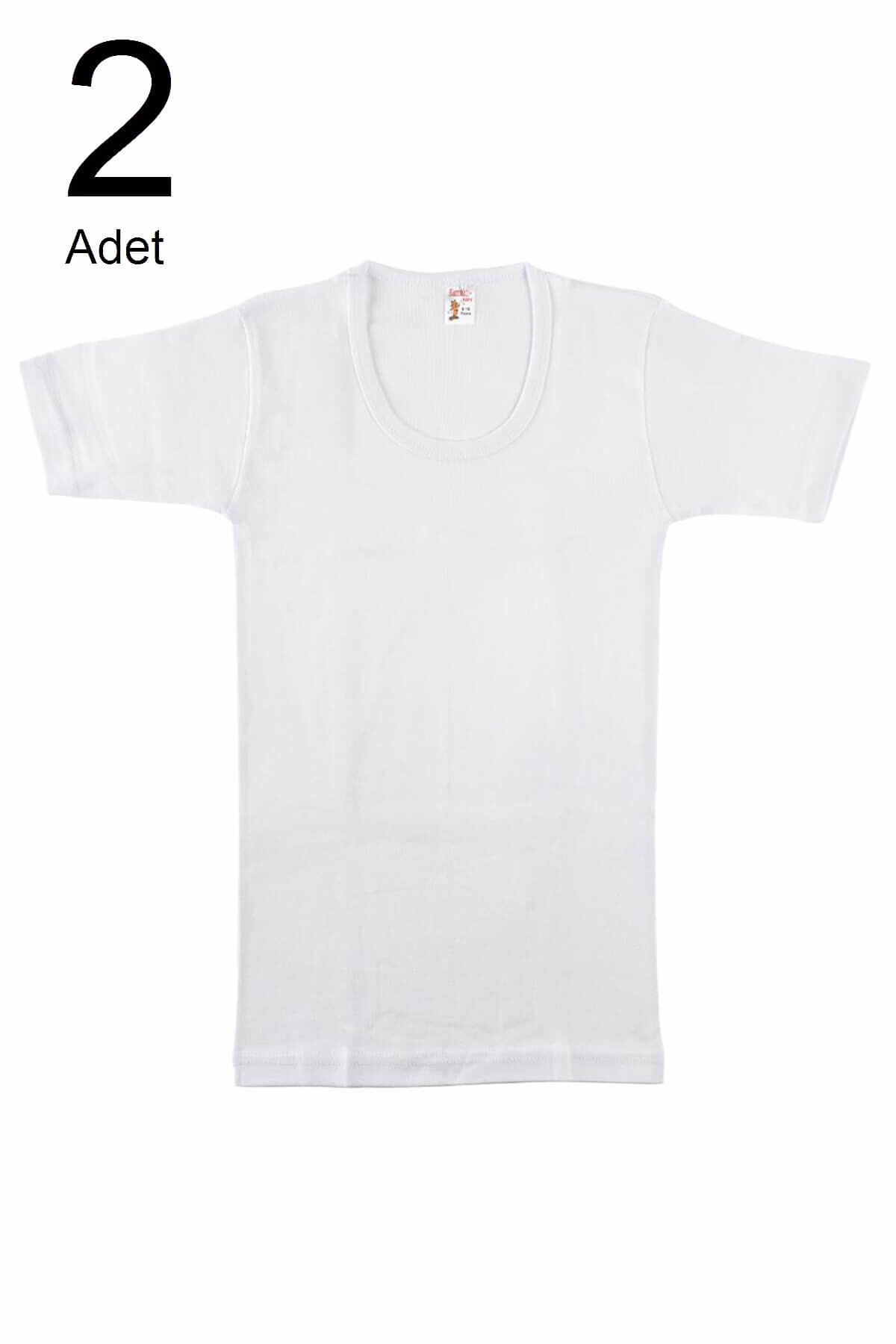 Namaldı-Boy's White 2-Pack Ribbed Crew Neck Undershirt Elf568N308Ccm2 2