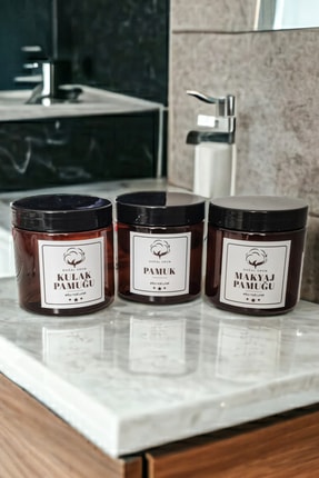Ela Naturel 3lü Set Plastik Amber Kavanoz Banyo Düzenleyici Pamukluk Kulak Pa...