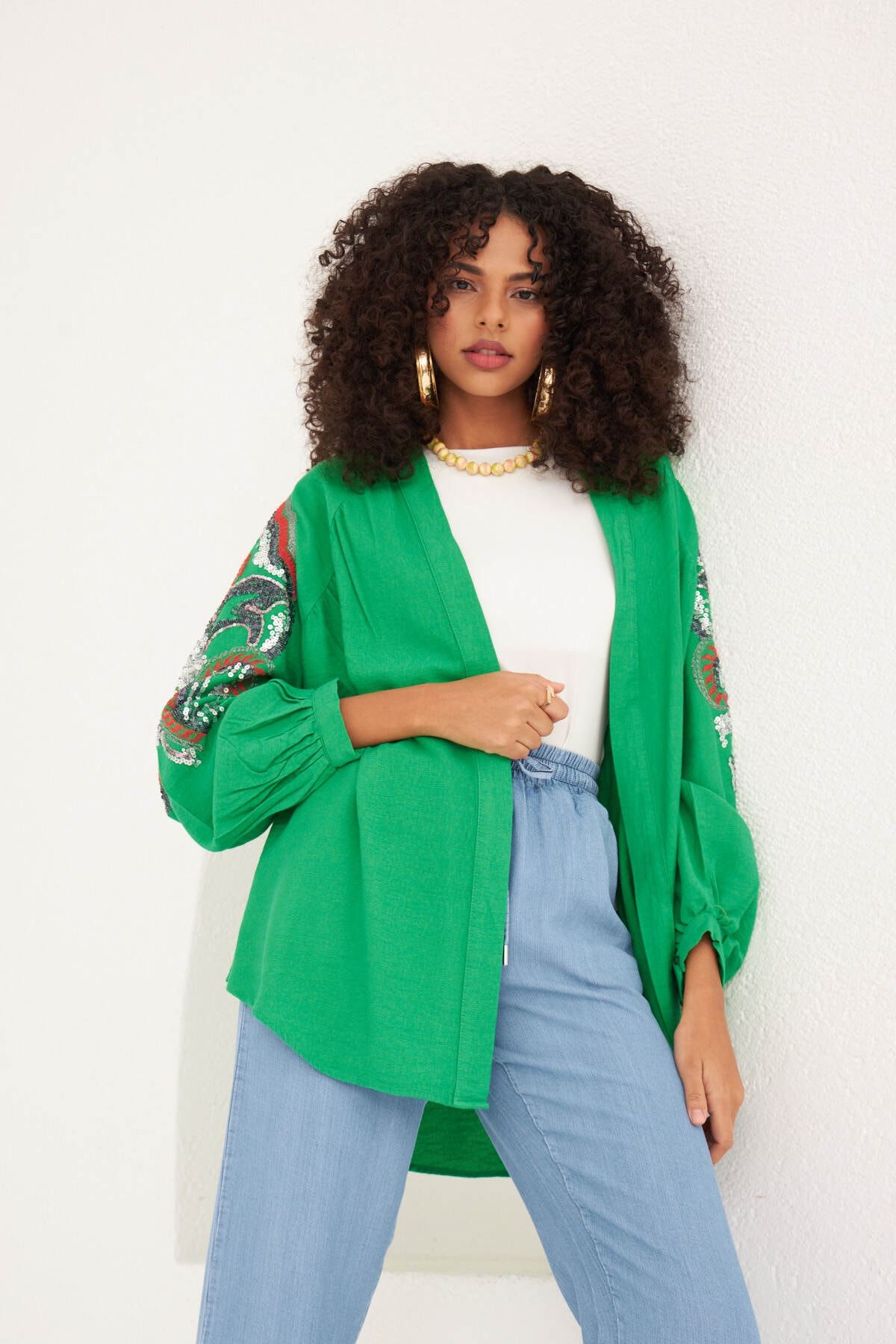Zara green kimono jacket sales