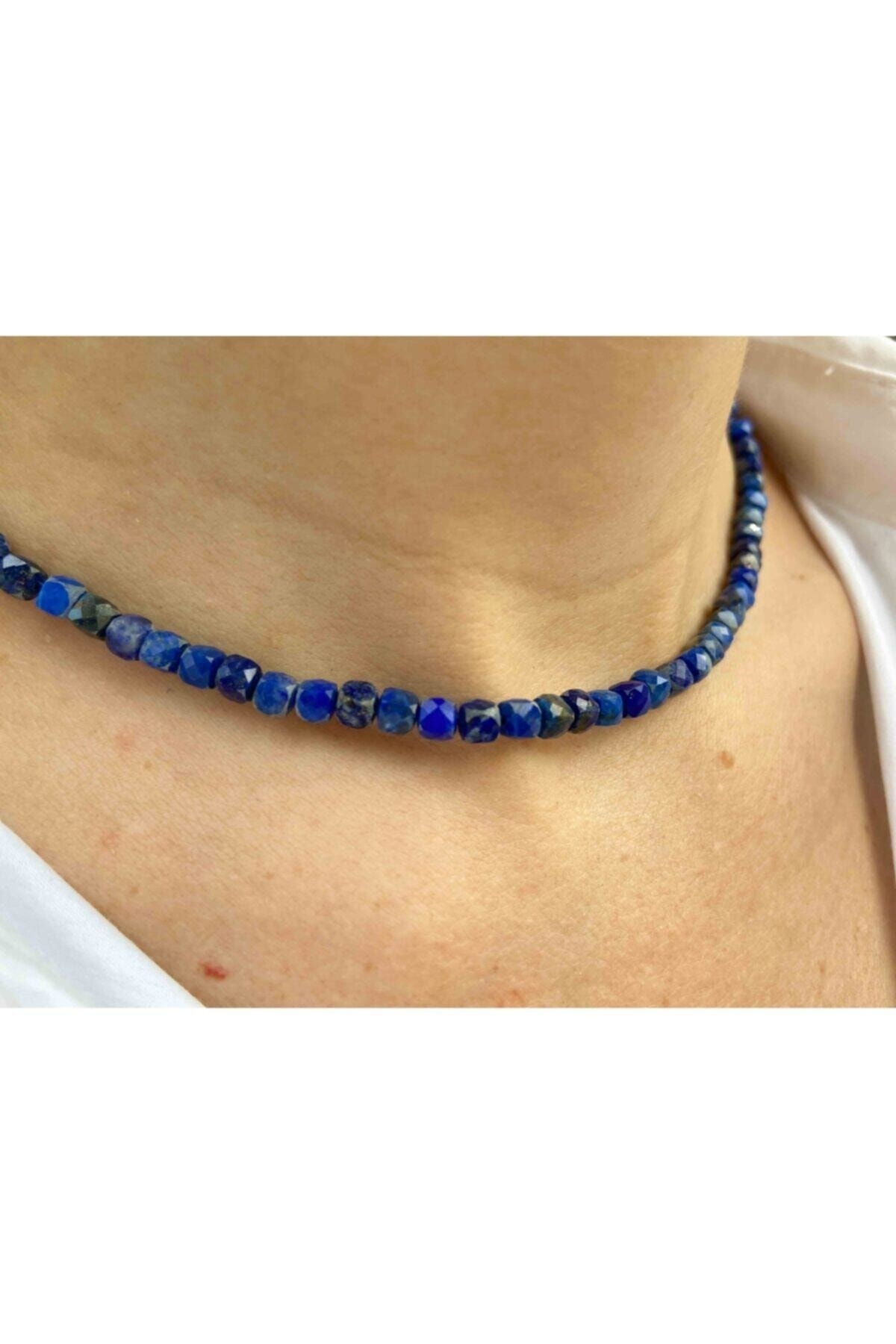 Sertifikalı Kadın Lapis Lazuli Taşı Doğaltaş Kolye Kare Faset 2