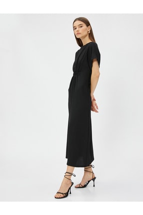 Koton Midi Elbise Beli B&uuml;zg&uuml;l&uuml; Kısa Kollu