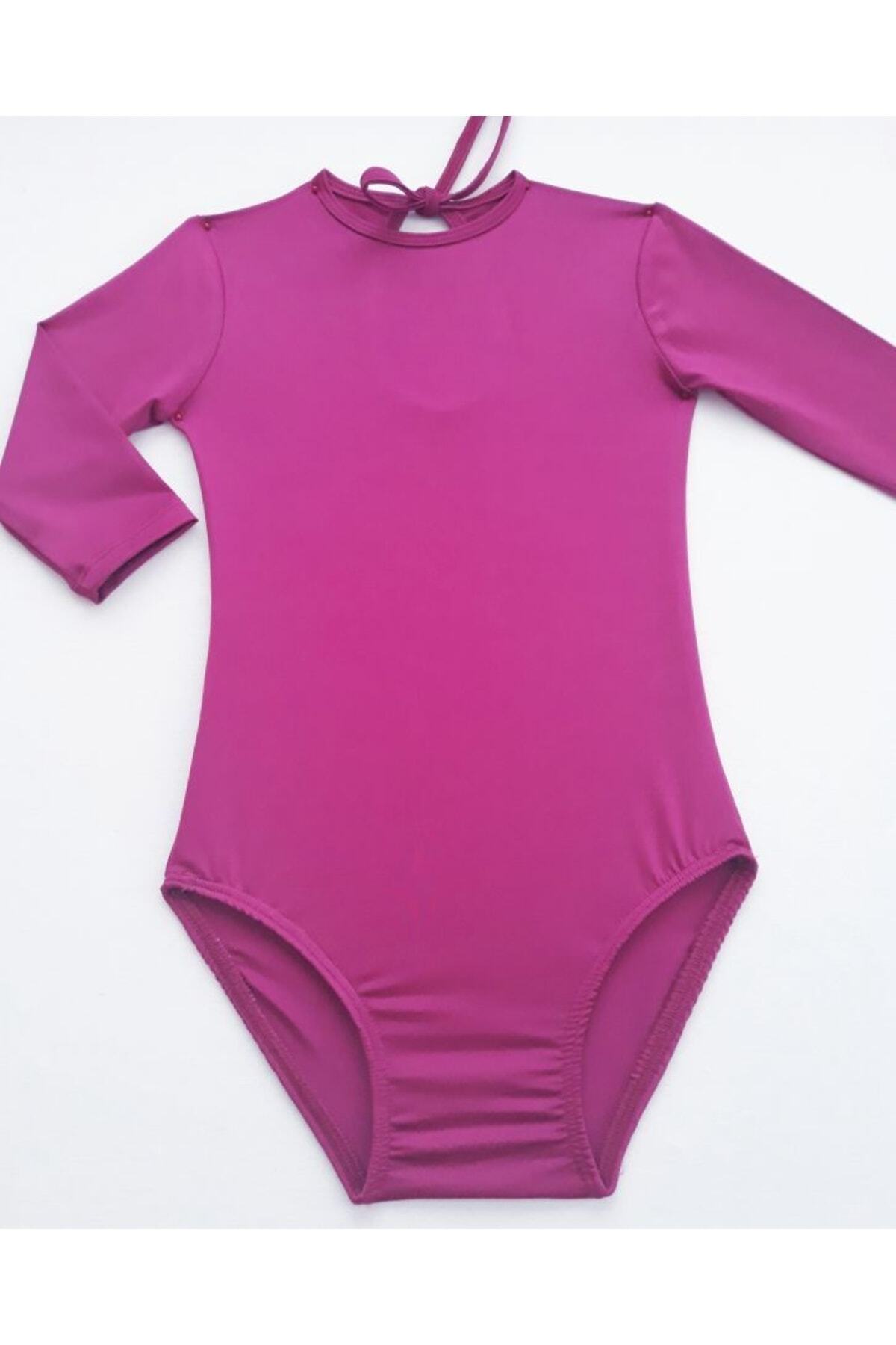 LULLY KİDS Jimnastik Bale Antreman Fuşya Kız Çocuk Mayosu Kapri Kol Arka Damla