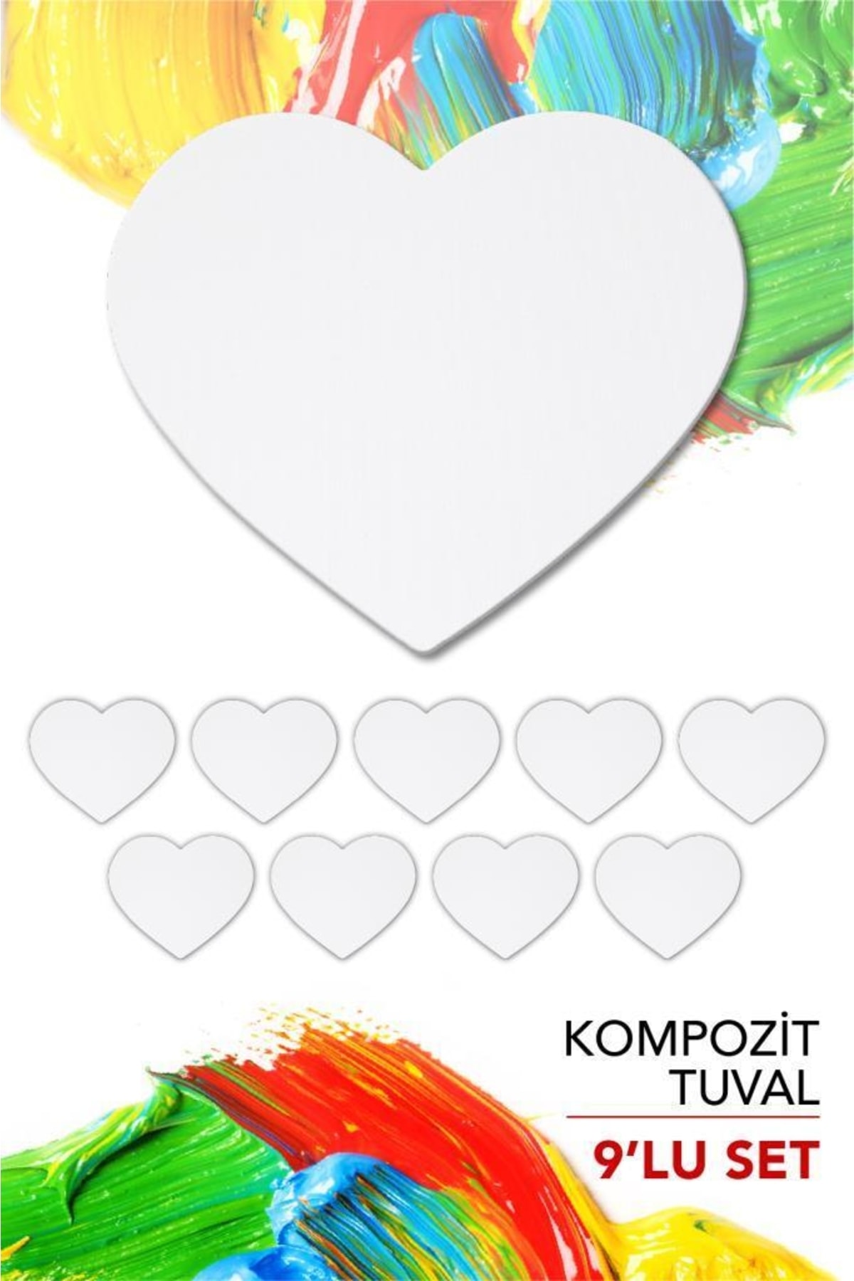 Artebella 20 Cm Kalp Pres Kompozit Tuval 9'lu Set