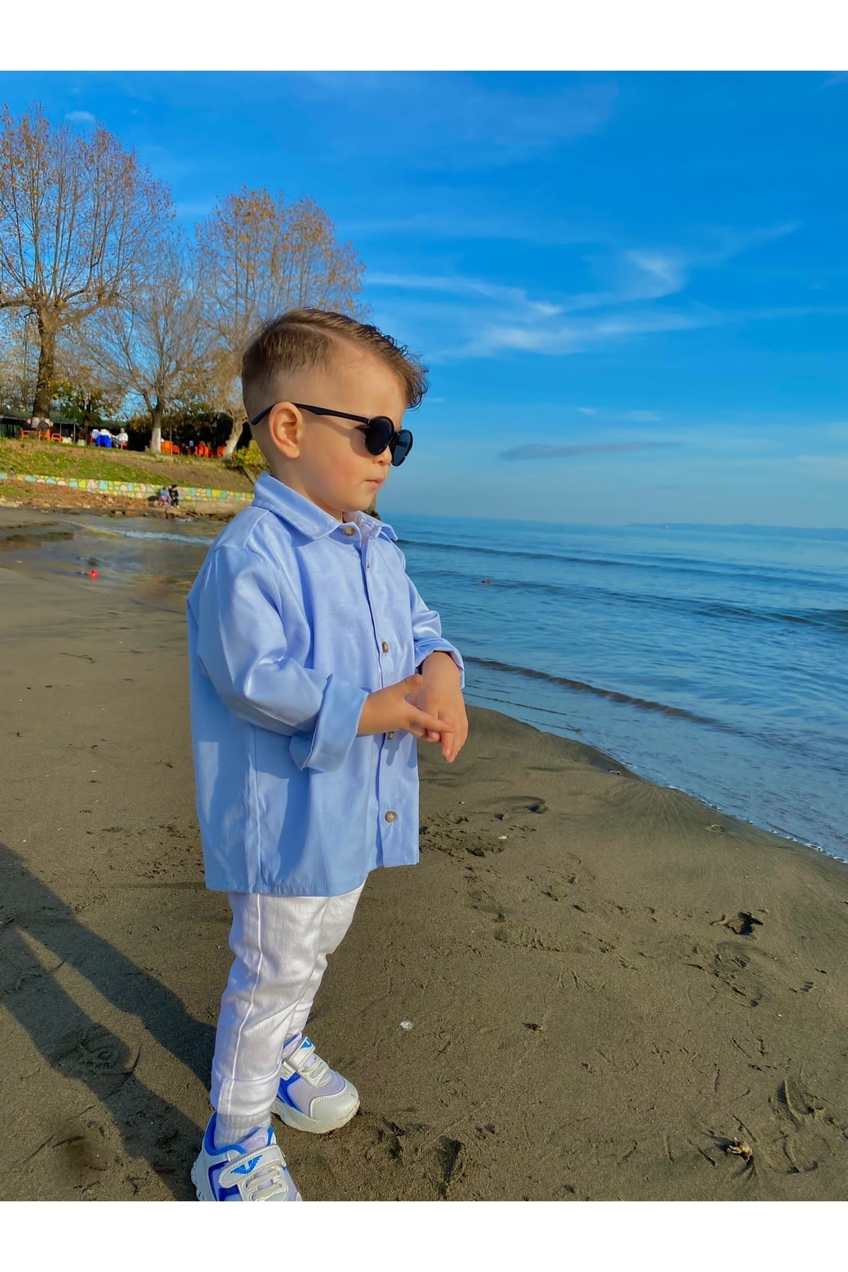 favorimkids Erkek Bebek Bebe Mavisi Keten Pamuklu Gömlek fotoğrafı 3 (önizleme)