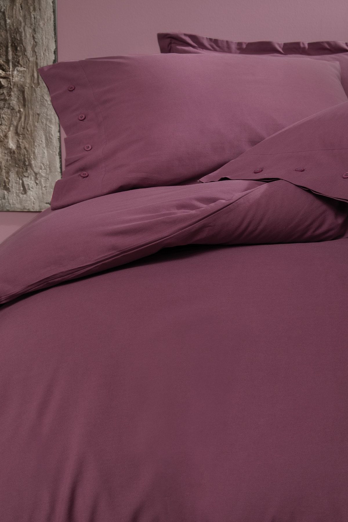 Yataş-Plain Double Ranforce Washable Duvet Cover Set - Plum 2