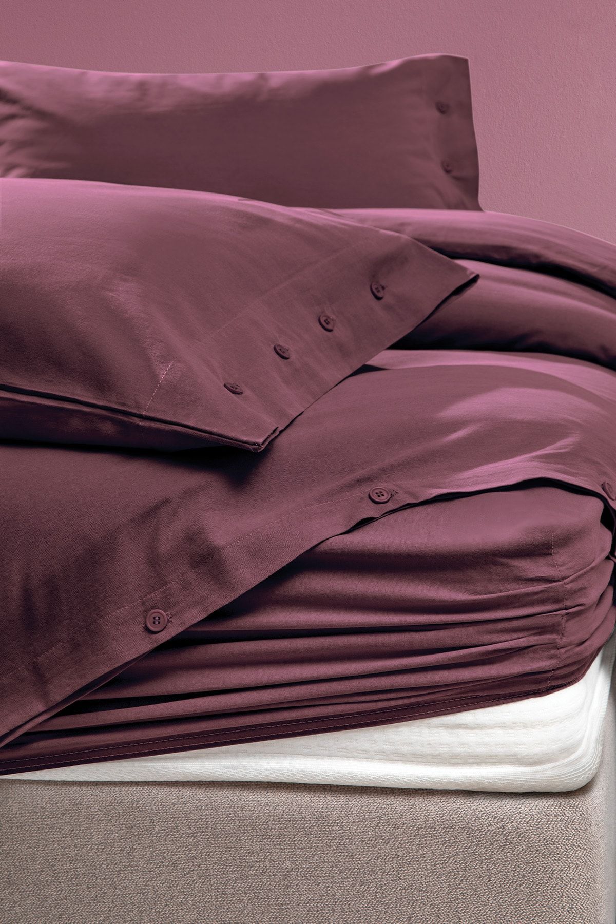 Yataş-Plain Double Ranforce Washable Duvet Cover Set - Plum 3