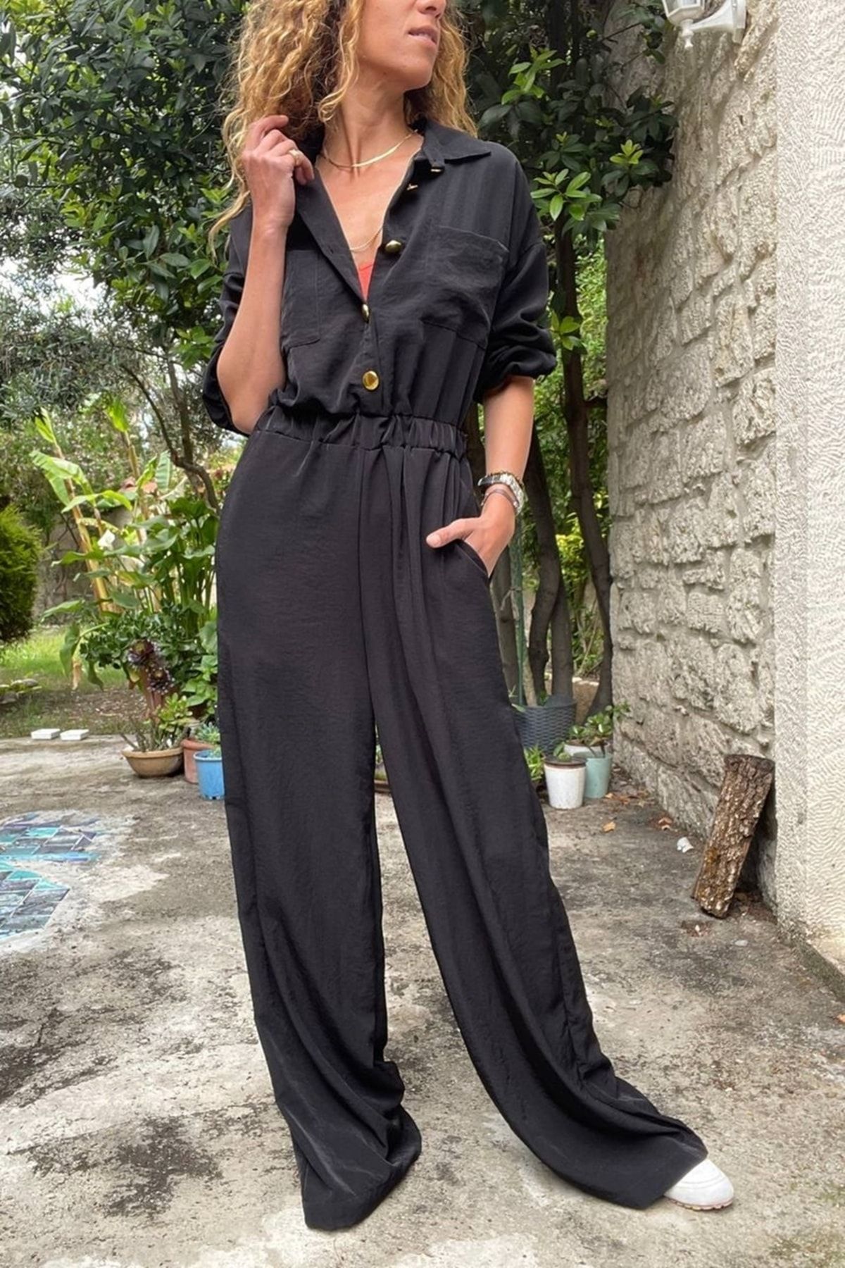 Womens black jumpsuit casual hot sale