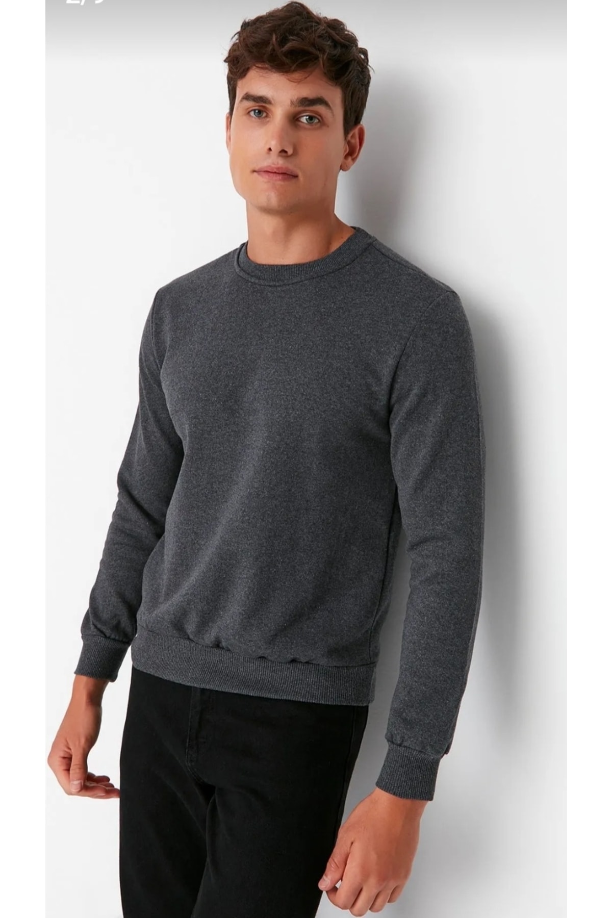 Sweatshirt Antrasit Düz Bisiklet Yaka — خاکستری P525451 — تصویر 2 از 4